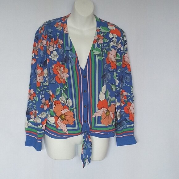Anthropologie Maeve Elan Scarf Printed Blouse Floral Size 10 - Picture 1 of 4